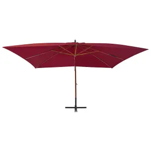 Berkfield Cantilever Umbrella with Wooden Pole 400x300 cm Bordeaux Red