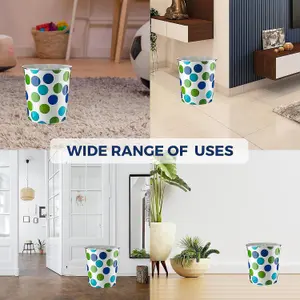 MantraRaj Plastic Waste Paper Basket Bin Pack Of 2 Round Waste Basket Trash Can Lightweight Recycling Rubbish Bin 7.7L (Blue Dot)