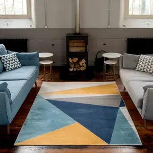 Blue Ochre Bold Geometric Area Rug 160x230cm