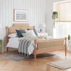 King Size Rattan Bed Frame Birlea Rhodes Oak 5FT 150cm Bedstead