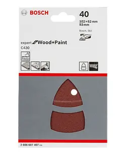 BOSCH Expert for Wood + Paint Sanding Sheets (Grit 40) (20/Pack) (For: Bosch PSM 100A, EasySander 18V-8 & UniversalSander 18V)