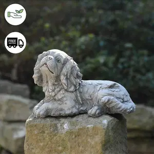 Stone Cast Small Laying King Charles Spaniel Ornament