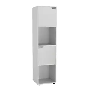 URBNLIVING 119cm Height 4 Cubes White Wooden Bookcase Shelving Display Shelf White Door Storage Unit