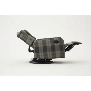 Charles Swivel Recliner Armchair Grey Tartan Wing Back Sofa With Adjustable Footrest