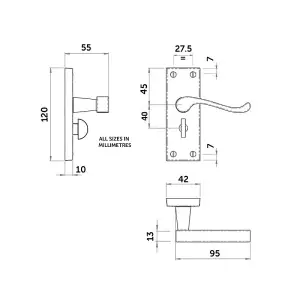 Z707 Victorian Scroll Privacy Easy Fit Door Handle, Matt Black - Handlestore