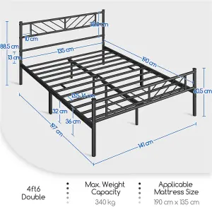 Yaheetech Black 4ft6 Double Metal Bed Frame with Arrow Design Headboard and Footboard