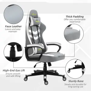 Vinsetto Racing Gaming Chair w/ Lumbar Support, Gamer Office Chair, Grey White