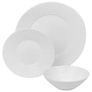 Queensway Home & Dining 26cm Diameter 24 Pcs White Opal Glass Vienna Ribbed Dinner Plates Soup Bowls Dinnerware Set