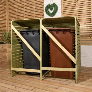 1.34m x 1.2m Large Wooden Outdoor Garden Double Wheelie Bin Store Storage for 2 Bins