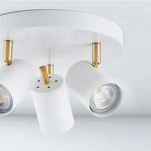 LED Tilting Ceiling Spotlight White & Brass Triple Warm White Kitchen Down Light