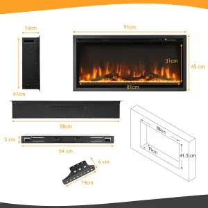 Costway 36 Inch Electric c Wall-Mounted Recessed Freestanding Fireplace