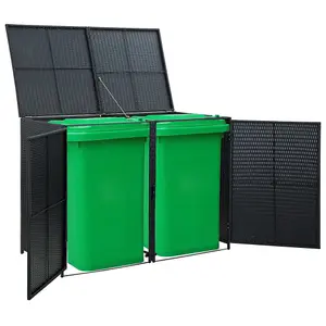 vidaXL Double Wheelie Bin Shed Poly Rattan Black 148x80x111 cm