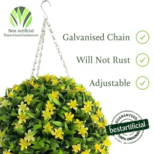 Best Artificial 28cm Yellow Lily Hanging Basket Flower Topiary Ball - Suitable for Outdoor Use - Weather & Fade Resistant