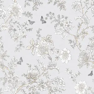 Galerie Homestyle Beige Brown Grey Butterfly Toile Smooth Wallpaper