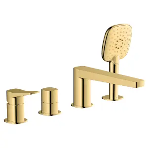 RAK Petit 4 Hole Brushed Gold Modern Bath Shower Mixer Tap Solid Brass