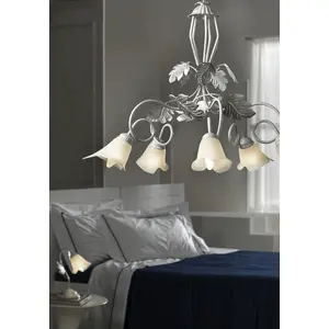 Luminosa Marilena 5 Light Multi Arm Pendant Ceiling Light, White, Silver