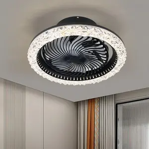 50cm Dimmable Crystal Caged Flush Mount Ceiling Fan with LED Lights and Remote Control