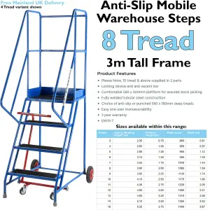 8 Tread Mobile Warehouse Stairs Anti Slip Steps 3m Portable Safety Ladder