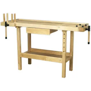 Premium 1.52m Varnished Woodworking Bench with Tool Well and Dual Vices