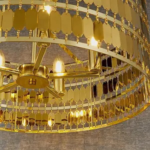 Luminosa Eldora 5 Light Round Ceiling Pendant Gold Effect Plate, E14