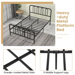 Costway Double Size Metal Bed Frame w/ Headboard Platform Bed w/ Metal Slats Support