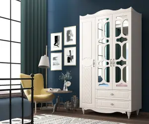 RAVEN 3 Door 2 Drawer Mirrored White Wardrobe