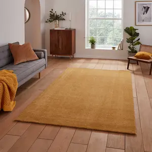 Yellow Plain Shaggy Modern Rug Easy to clean Dining Room-120cm X 170cm