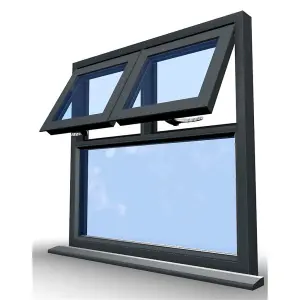 1095mm (W) x 995mm (H) Aluminium Flush Casement - 2 Top Opening Windows - Anthracite Internal & External