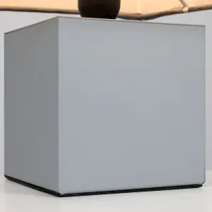 ValueLights Cubbie Pair of Grey Modern Cube Touch Dimmer Bedside Table Lamps with Grey Shades