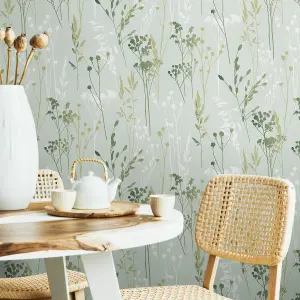 Superfresco Easy Sage Harvest Metallic effect Embossed Wallpaper