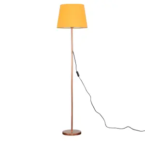 ValueLights Modern Standard Floor Lamp In Copper Metal Finish With Mustard Tapered Shade