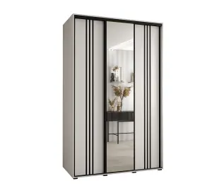 Elegant White Cannes VII Sliding Wardrobe H2050mm W1600mm D600mm with Customisable Black Steel Handles