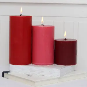 Pillar Candle Set of 3 Red Candles by Laeto Ageless Aromatherapy - FREE DELIVERY INCLUDED