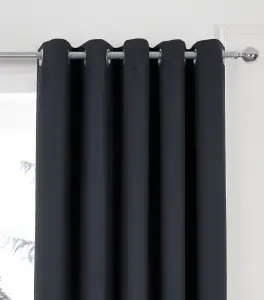 Home Curtains Woven Blockout 45w x 72d" (114x183cm) Black Eyelet Curtains (PAIR)