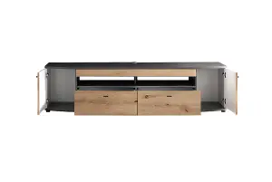 Elegant Dera 04 TV Cabinet H510mm W2000mm D470mm - Oak Artisan & Graphite Grey with Soft-Close System