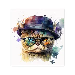 Shorthair Cat With Glasses Splashart Premium Glass Kitchen Splashback W600mm x H650mm