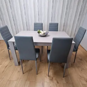 Dining Table and 6 Chairs Grey 6  Grey Leather Chairs Wood Dining Set Furniture