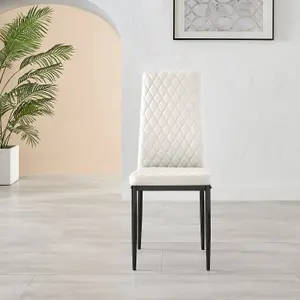 Set of 6 Milan White High Back Soft Touch Diamond Pattern Faux Leather Black Powder Coated Metal Leg Dining Chairs