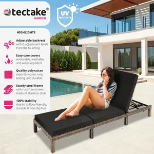 Sun Lounger Sofia - 6-step adjustable backrest, thick padding, UV-resistant - nature