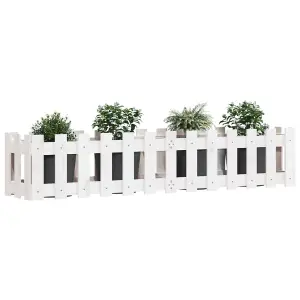 Berkfield Garden Raised Bed with Fence Design White 150x30x30 cm Solid Wood Pine