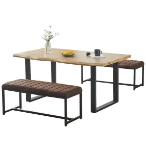 Hallowood Furniture Cullompton Large Dining Table (160cm) with 2 Brown Benches (110cm)