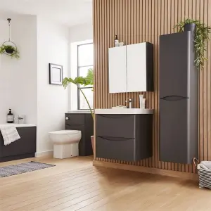 Bathroom Wall Hung 2-Door Tall Storage Unit 350mm Wide x 330mm Deep - Matt Graphite - (Arch)