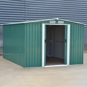 Dark Green Garden Metal Furniture Storage Tool Shed with Sliding Door