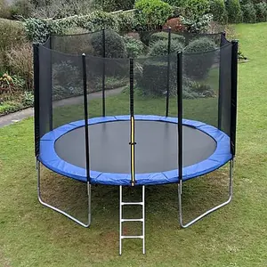 EVRE 14 ft Blue Outdoor Trampoline with Safety Net Padded Poles and Ladder