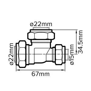 Plumbsure Brass Compression Reducing Tee (Dia) 22mm x 15mm x 22mm