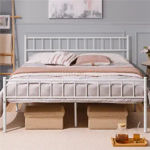 Yaheetech White 5ft King Metal Bed Frame with Slatted Headboard and Footboard