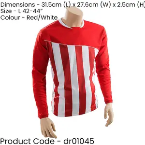 L ADULT Valencia Stripe Long Sleeve PLAIN Football Shirt - RED/WHITE 42-44"