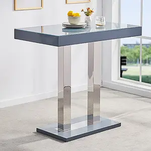 Caprice Grey High Gloss Bar Table With 4 Ripple Black Stools