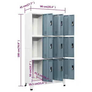 Berkfield Locker Cabinet Light Grey and Dark Grey 90x45x180 cm Steel