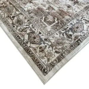 Silk Road Cream & Brown Keshan Medium Rug, (L)160cm x (W)120cm